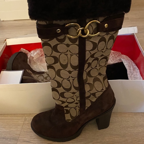 Coach Tall Brown Winter Boots - Picture 1 of 6